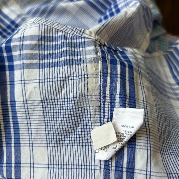 Express Large Fitted Long Sleeve Button-Front Shirt Blue White Plaid 16 - 16 1/2 - Picture 14 of 14